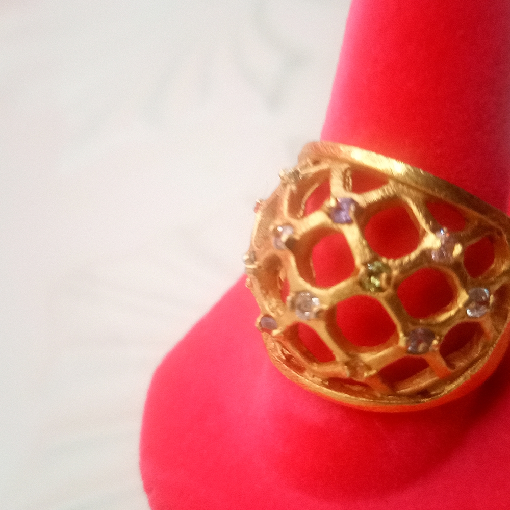 Gold Architectural Lattice Ring